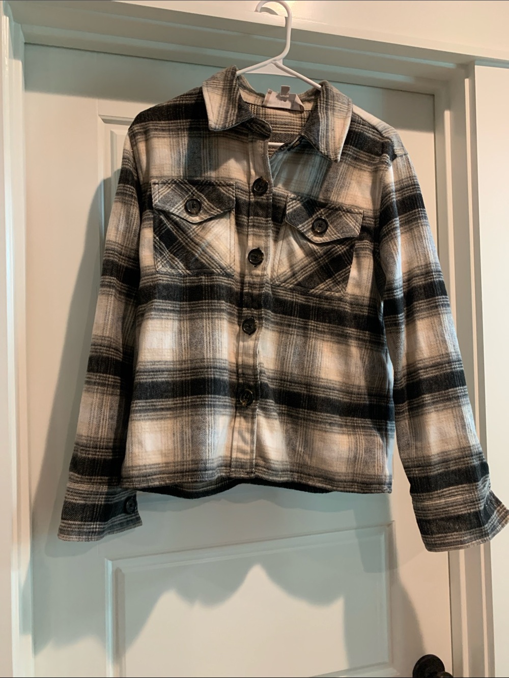 Steve Madden Black and White Plaid Jean Jacket